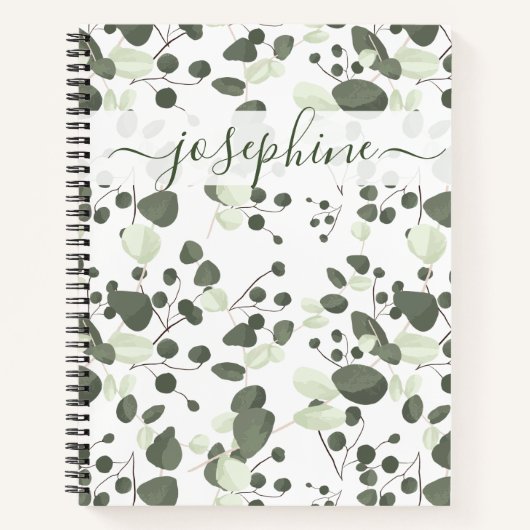 Aangepast elegant script Eucalyptus green Notitieboek (Voorkant)