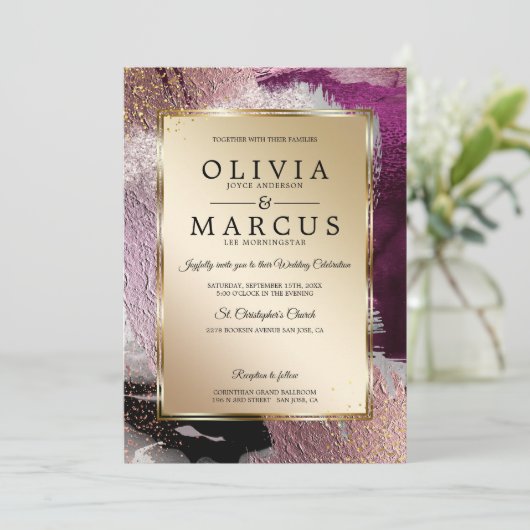 Aangepast | Elegante gouden cassis pruim penseelst Kaart (Staand voorkant)