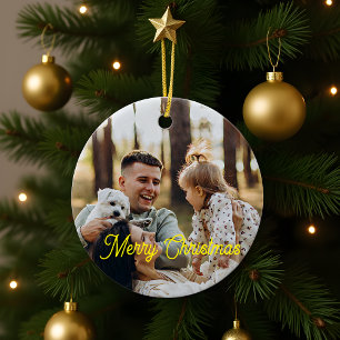 Aangepast Elegante Script 2-zijdige foto Kerstmis Keramisch Ornament