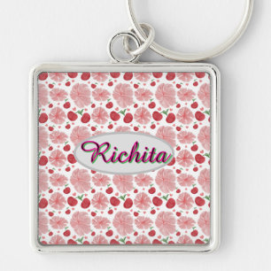 Aangepast en gepersonaliseerd watercolor bloempatr sleutelhanger