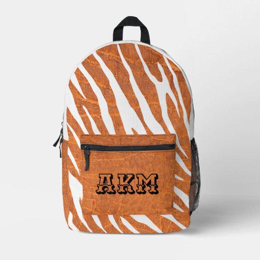 Aangepast en uniek leer en zebra Sinaasappel Bedrukte Rugzak (Voorkant)