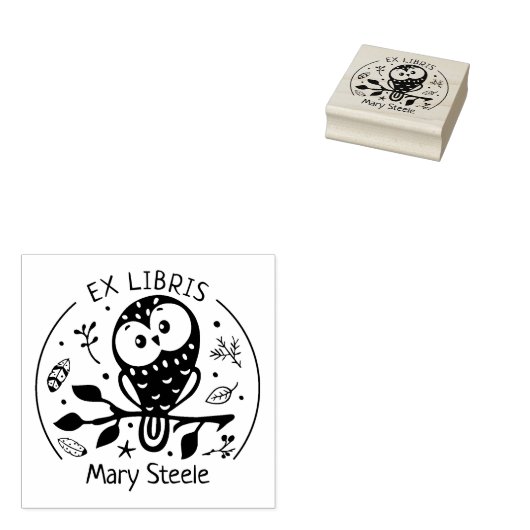 Aangepast Ex Libris, Cute Owl Book Rubberstempel (Gestempeld)