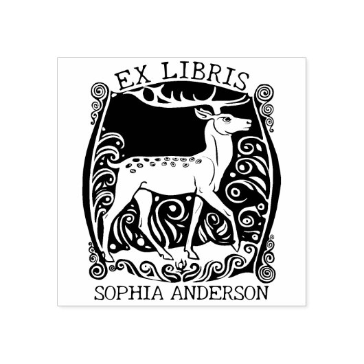 Aangepast Ex Libris,  Deer Book Rubberstempel (Afrduk)