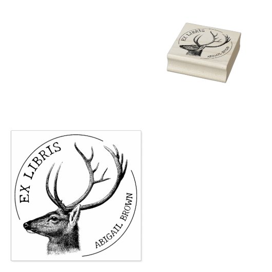 Aangepast Ex Libris,  Deer Book Rubberstempel (Gestempeld)