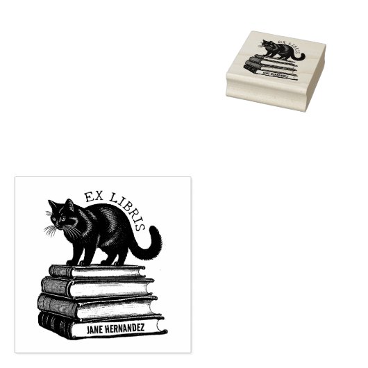 Aangepast Ex Libris,  Kat Boek Rubberstempel (Gestempeld)