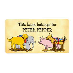 Aangepast ex-libris speelgoed hond, paard, olifant etiket