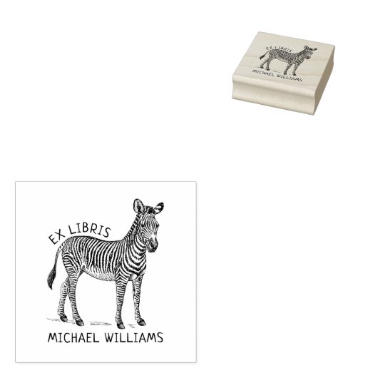 Aangepast Ex Libris, Zebra Boek Rubberstempel (Gestempeld)