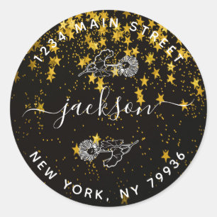 Aangepast familiefamilie retouradres gouden sterre ronde sticker