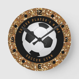 Aangepast Faux Gold Glitter Voetbal Football Ronde Klok