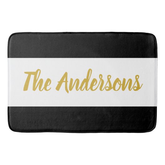 Aangepast Faux Gold Script op zwart-wit Badmat (Voorkant)