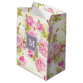 Aangepast flessenpatroon oud Roos monogram M cadea Medium Cadeauzakje (Achterkant Gekanteld)