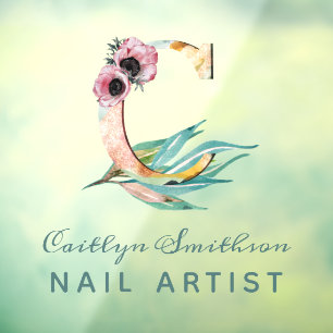 Aangepast Floral C Letter Waterverf Foliage Monogr Raamsticker