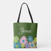 Aangepast Floral Daisy Pink Green Blue Draagtas (Achterkant)