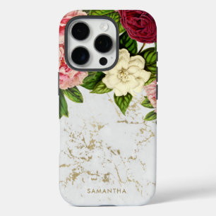 Aangepast Floral Gold Marble iPhone 16 Pro Hoesje