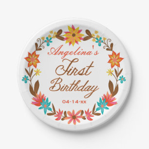 Aangepast Floral met 1e verjaardag Bord papier