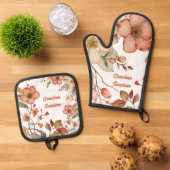 Aangepast Floral Monogram Ovenwant & Pannenlap Set (Top down)