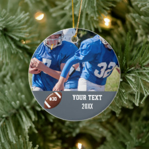 Aangepast Football Fotonaam en -nummer Keramisch Ornament