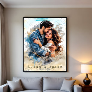 Aangepast foto-aquarel Valentijnsdag cadeau Poster
