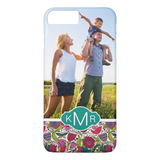 Aangepast foto- en monogram helder bloempatroon Case-Mate iPhone case (Achterkant)