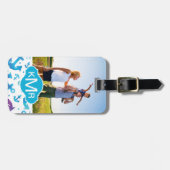 Aangepast foto- en monogram kleurstofpatroon 2 bagagelabel (Voorkant horizontaal)