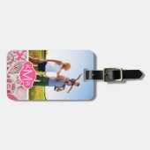 Aangepast foto- en monogram roze Zee patroon Bagagelabel (Voorkant horizontaal)
