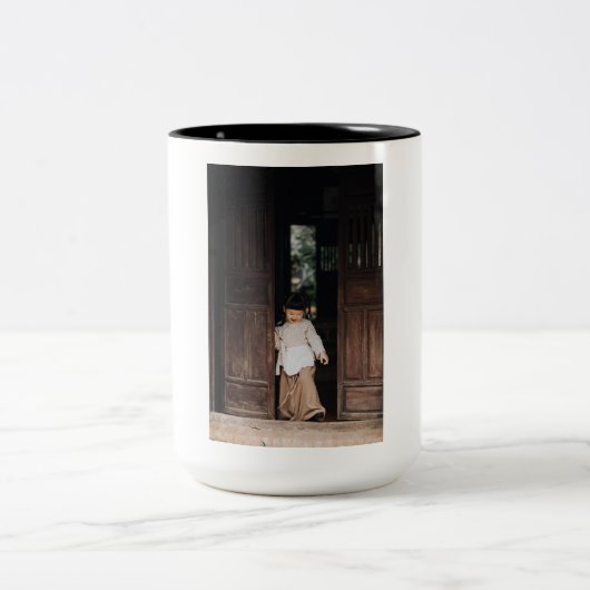 Aangepast, foto en tekst toevoegen tweekleurige koffiemok (Center)