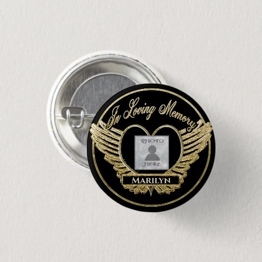Aangepast foto-herdenkingshart ronde button 3,2 cm (Voorkant /achterkant)