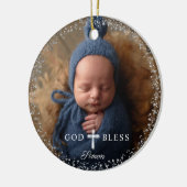 Aangepast foto-reliëf Baptism Navy Blue Silver Keramisch Ornament (Links)