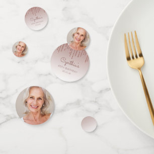 Aangepast foto-Roos Gold Glitter Drip 60th Birthda Confetti