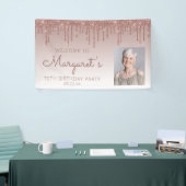Aangepast foto-Roos Gold Glitter Drip 70th Birthda Spandoek (Beurs)