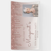 Aangepast foto-Roos Gold Glitter Drip 70th Birthda Spandoek (Verticaal)