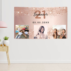 Aangepast foto roos goudglitter welkom spandoek