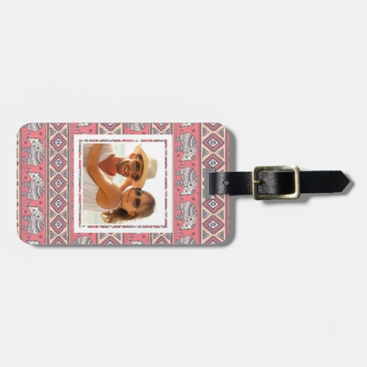 Aangepast foto Roze Elephant Patroon Bagagelabel (Voorkant horizontaal)