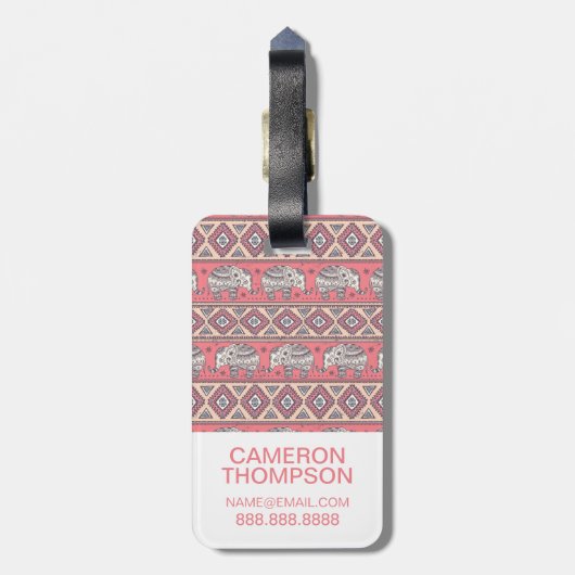 Aangepast foto Roze Elephant Patroon Bagagelabel (Achterkant verticaal)