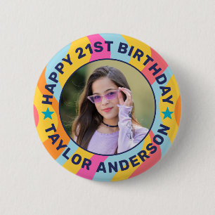 Aangepast foto spiraalpatroon Groovy Gefeliciteerd Ronde Button 5,7 Cm