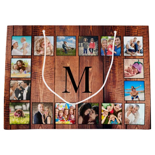 Aangepast fotocollage, geregenereerd hout groot cadeauzakje (Voorkant)