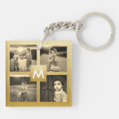 Aangepast fotocollage Gold-monogram 4 Afbeeldingen Sleutelhanger (Achterkant)