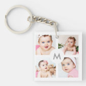 Aangepast fotocollage Monogram White 4 Afbeeldinge Sleutelhanger (voorkant)