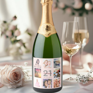 Aangepast fotocollage roos goudroze sparkling wijnetiket