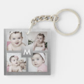 Aangepast fotocollage Silver Monogram 4 Afbeelding Sleutelhanger (Achterkant)