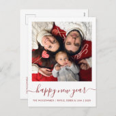 Aangepast fotogelukkig nieuwjaar donkerrood script feestdagenkaart (Voorkant / Achterkant)