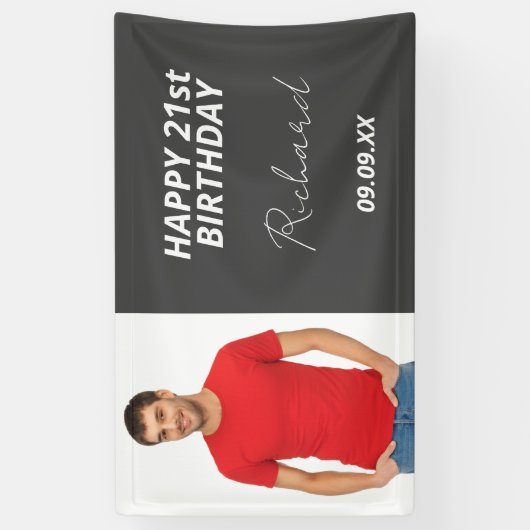 Aangepast fotograaf van Birthday party grijs moder Spandoek (Verticaal)