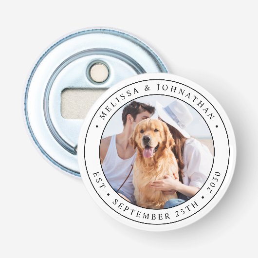 Aangepast fotohuwelijk button flesopener (Voorkant)