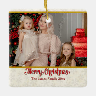 Aangepast fotolijstje vrolijk kerstfeest & nieuwja keramisch ornament