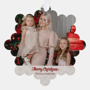 Aangepast fotolijstje vrolijk kerstfeest & nieuwja ornament kaart