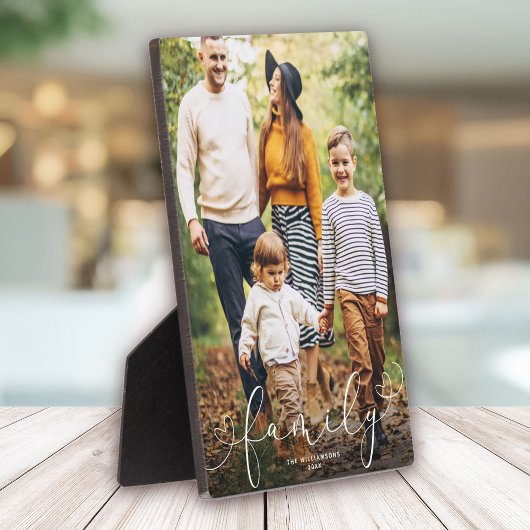 Aangepast fotomodern hartscript voor familie fotoplaat