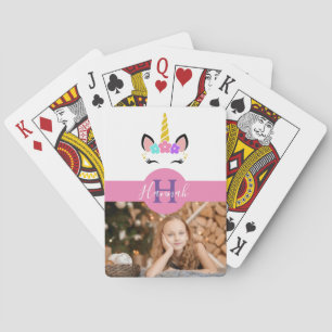 Aangepast fotoMonogram Floral Unicorn Pokerkaarten