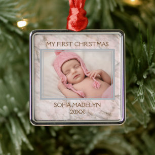 Aangepast fotopakket roze grijze marmer metalen ornament