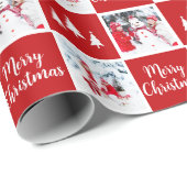Aangepast fotopatroonrood wit kerstfeest cadeaupapier (Rol Hoek)