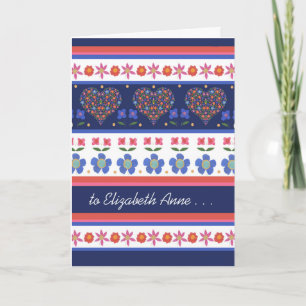 Aangepast front-Folk Art Floral Heart Birthday Kaa Kaart